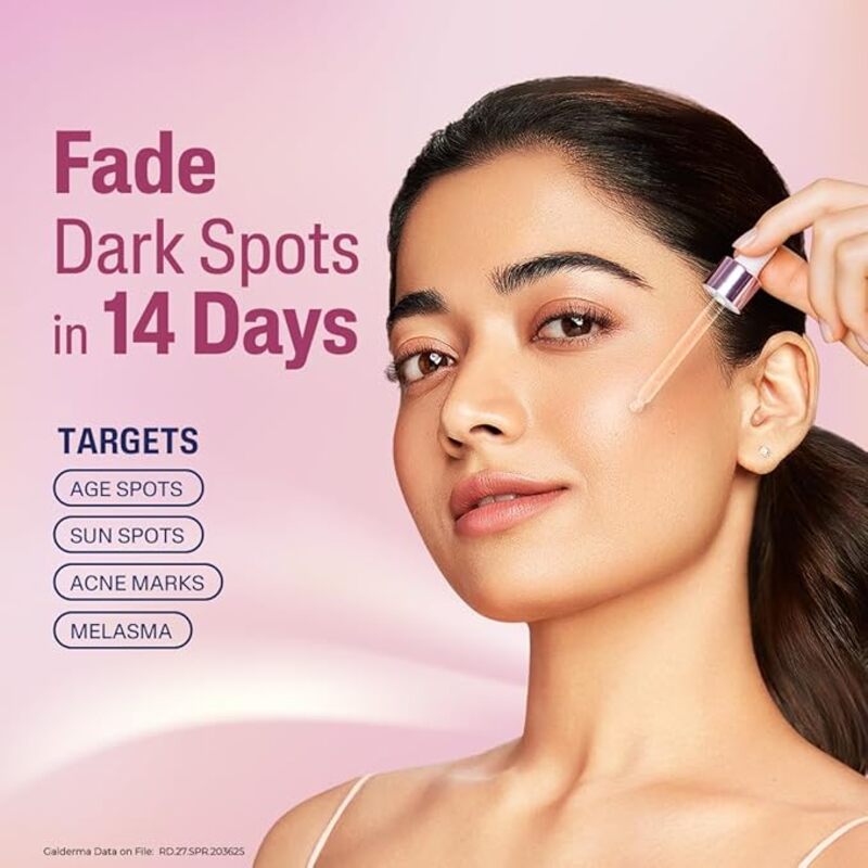 Woman applying skincare product with text on a pink background