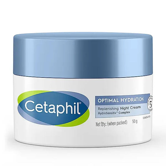Cetaphil Optimal Hydration Replenishing Night Cream container on a white background