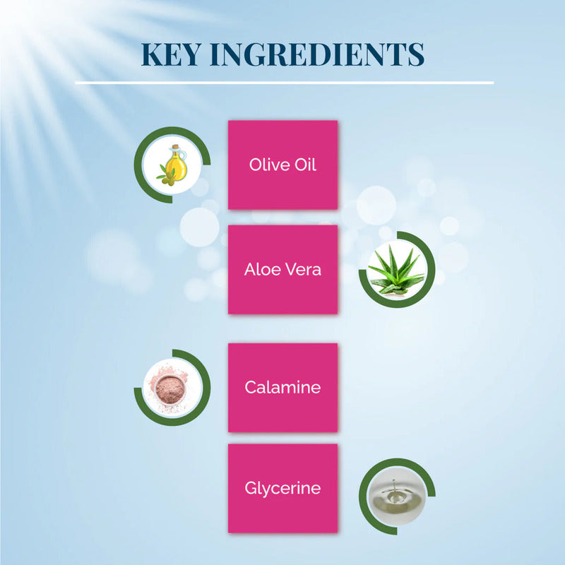List of key ingredients with icons on a light blue background