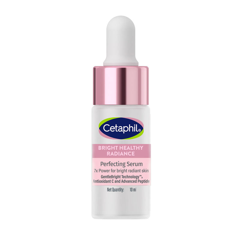 Cetaphil serum bottle with pink cap on a white background