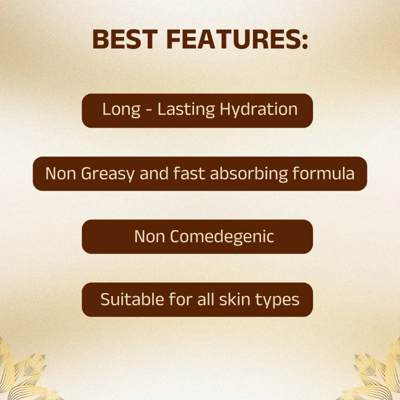 List of best features on a beige background with brown text boxes.