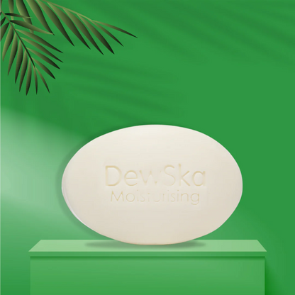 White soap bar with text on a green background