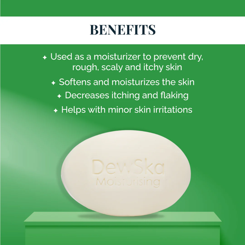 White bar of soap with text on a green background