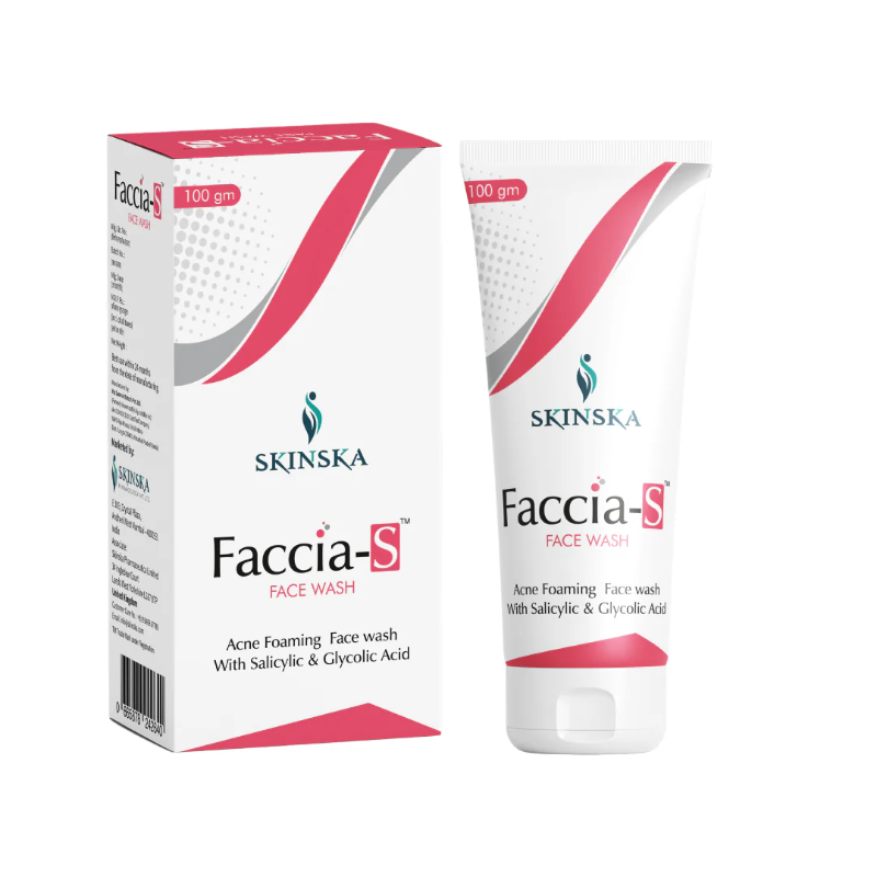 Faccia-S face wash packaging with box on a white background
