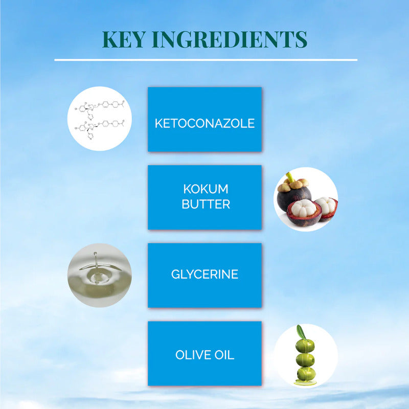 List of key ingredients with icons on a blue gradient background