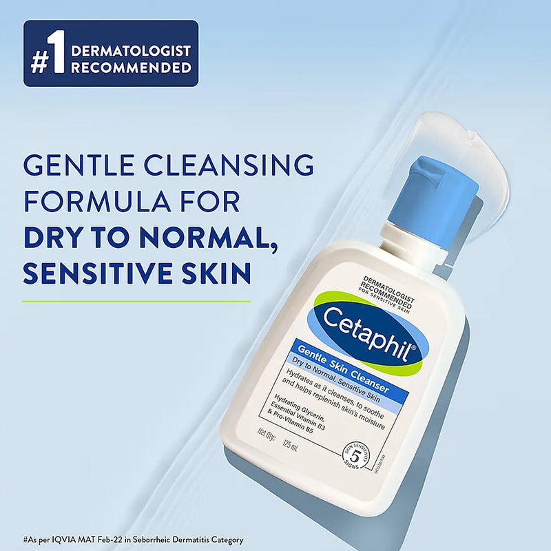 Cetaphil Gentle Skin Cleanser with blue lid  text on blue  background