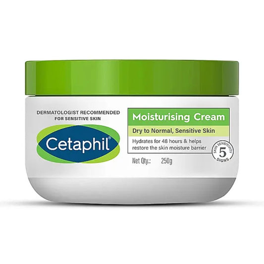 Jar of Cetaphil moisturizing cream with green lid and label.