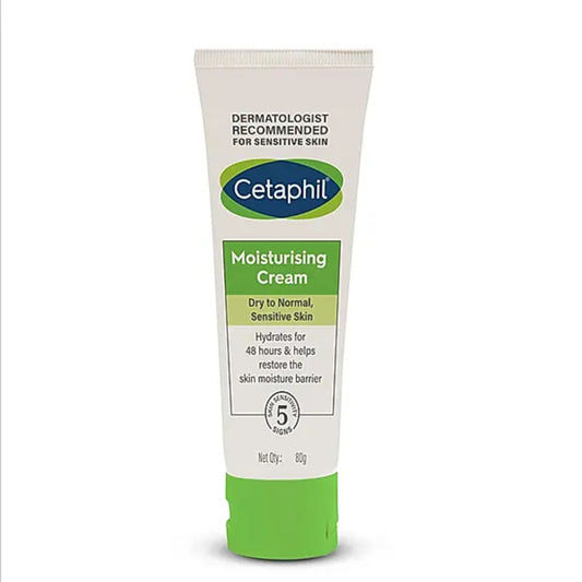 tube  of Cetaphil moisturizing cream with green lid on white background