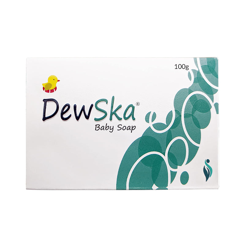 Packaged bar of DewSka Baby Soap with a weight indication of 100g on the front.