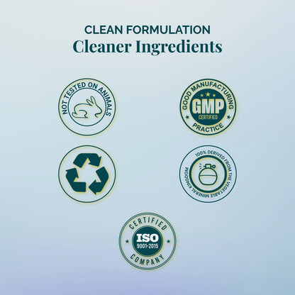 Stickers indicating cleaner ingredients certification on a gradient background
