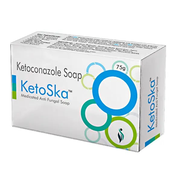 Packaged bar of KetoSka Medicated Anti Fungal Soap with the weight of 75g highlighted on the box.
