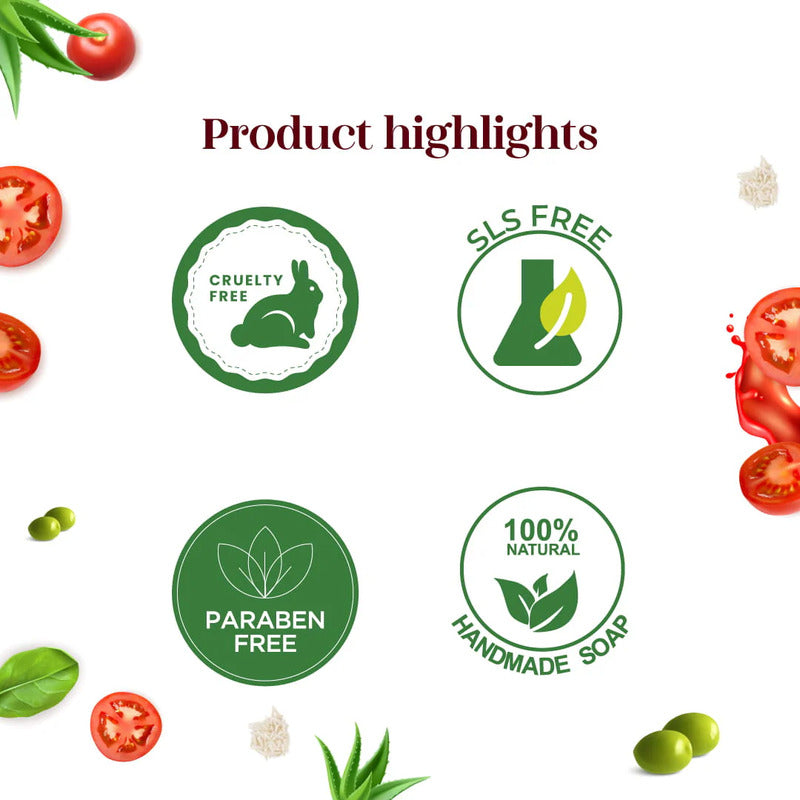 Product highlights with green badges on a white background.