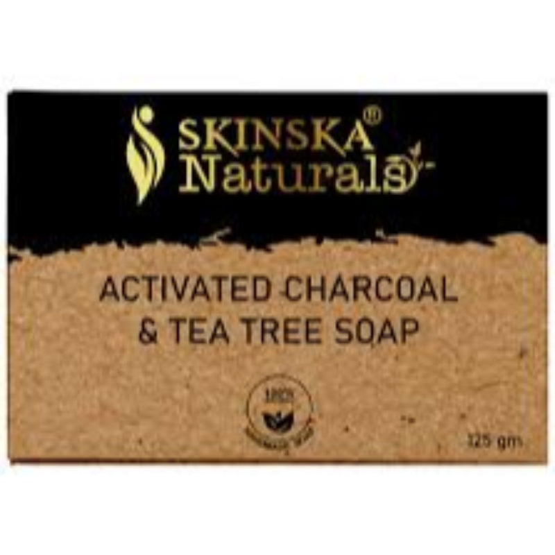 Packaged bar of Skinska Naturals Activated Charcoal & Tea Tree Soap, 125 gm.