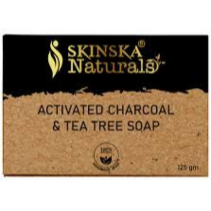 Packaged bar of Skinska Naturals Activated Charcoal & Tea Tree Soap, 125 gm.