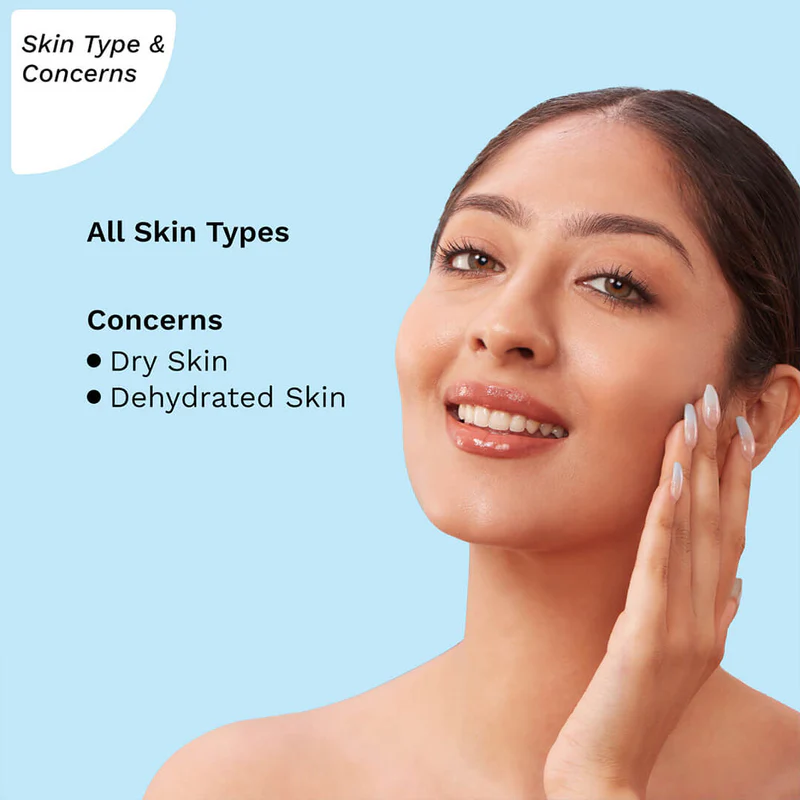 Women showing her face For the type of skin Concerns on light blue background.
