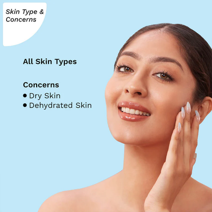 Women showing her face For the type of skin Concerns on light blue background.